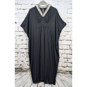 VINTAGE MISTEE 70s Caftan Kaftan Maxi House Dress Shiny Nylon USA Witchy Large